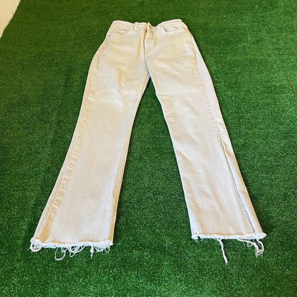 Zara Women's Split Raw Hem High Rise Denim Collection Beige Jeans Pants Size 06 - Picture 3 of 16